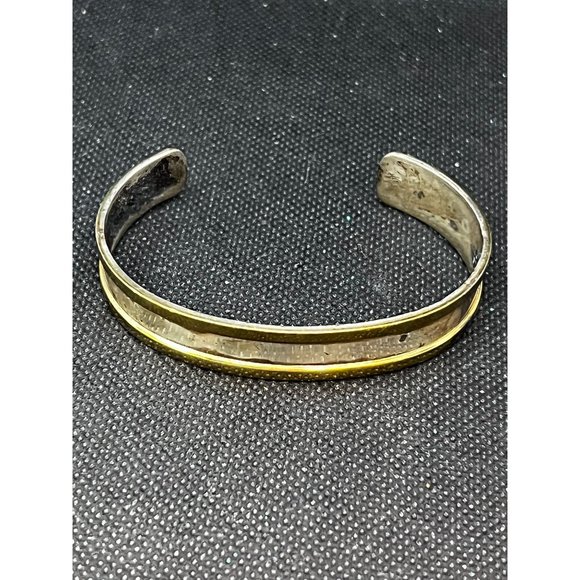 VINTAGE GIDEON STERLING SILVER MID CENTURY MODERNIST TWO TONE CUFF BRACELET - Picture 1 of 7